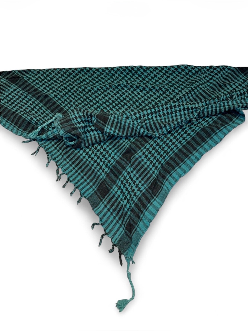 Y2K Plaid Houndstooth Green & Black Fringe Scarf